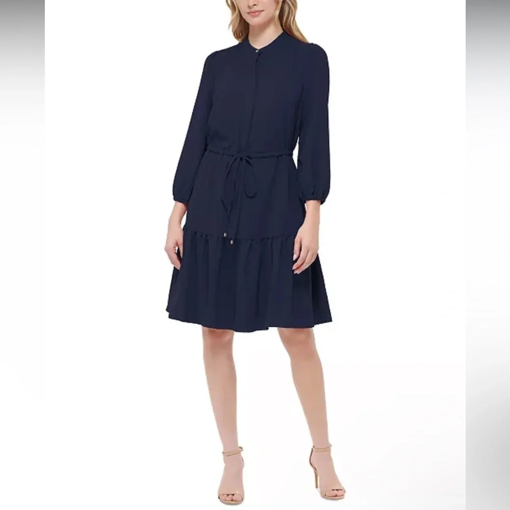 NWOT Tommy Hilfiger Sz 6 Womens Black Long Sleeve Drawstring Shirtdress Ret $129